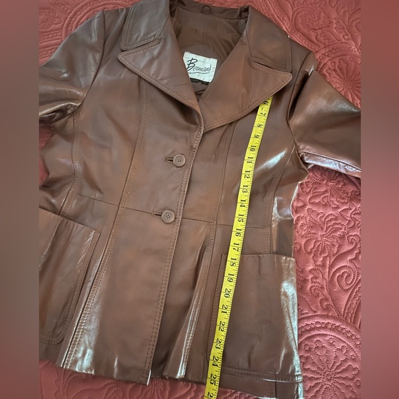 Vintage 70s Berman’s Sienna Brown Groovy Mod Leather Blazer Jacket, Size S-M - Picture 14 of 16